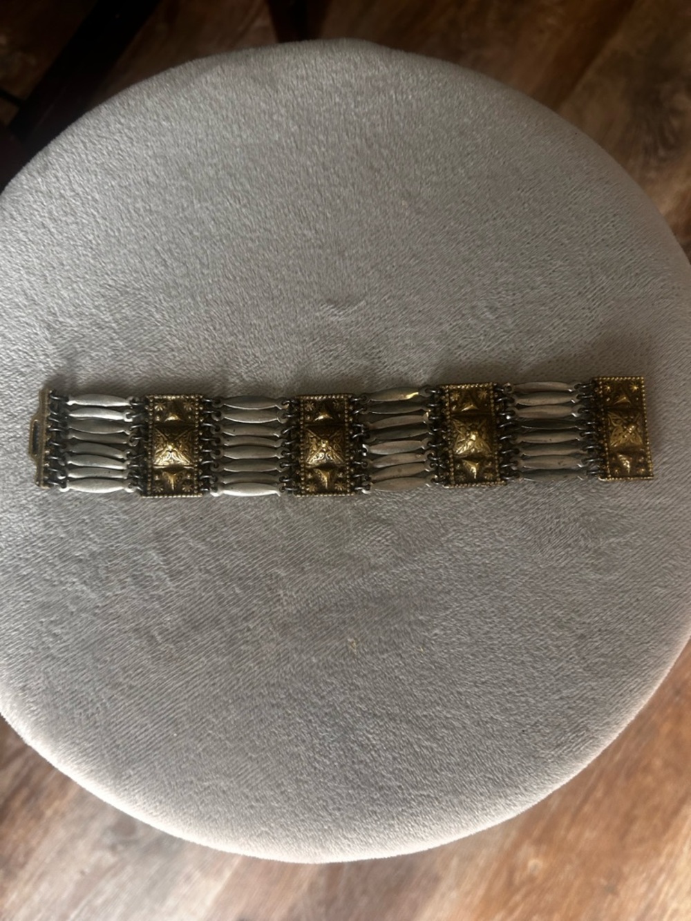 Vintage Mixed Metal Geometric Panel Link Bracelet